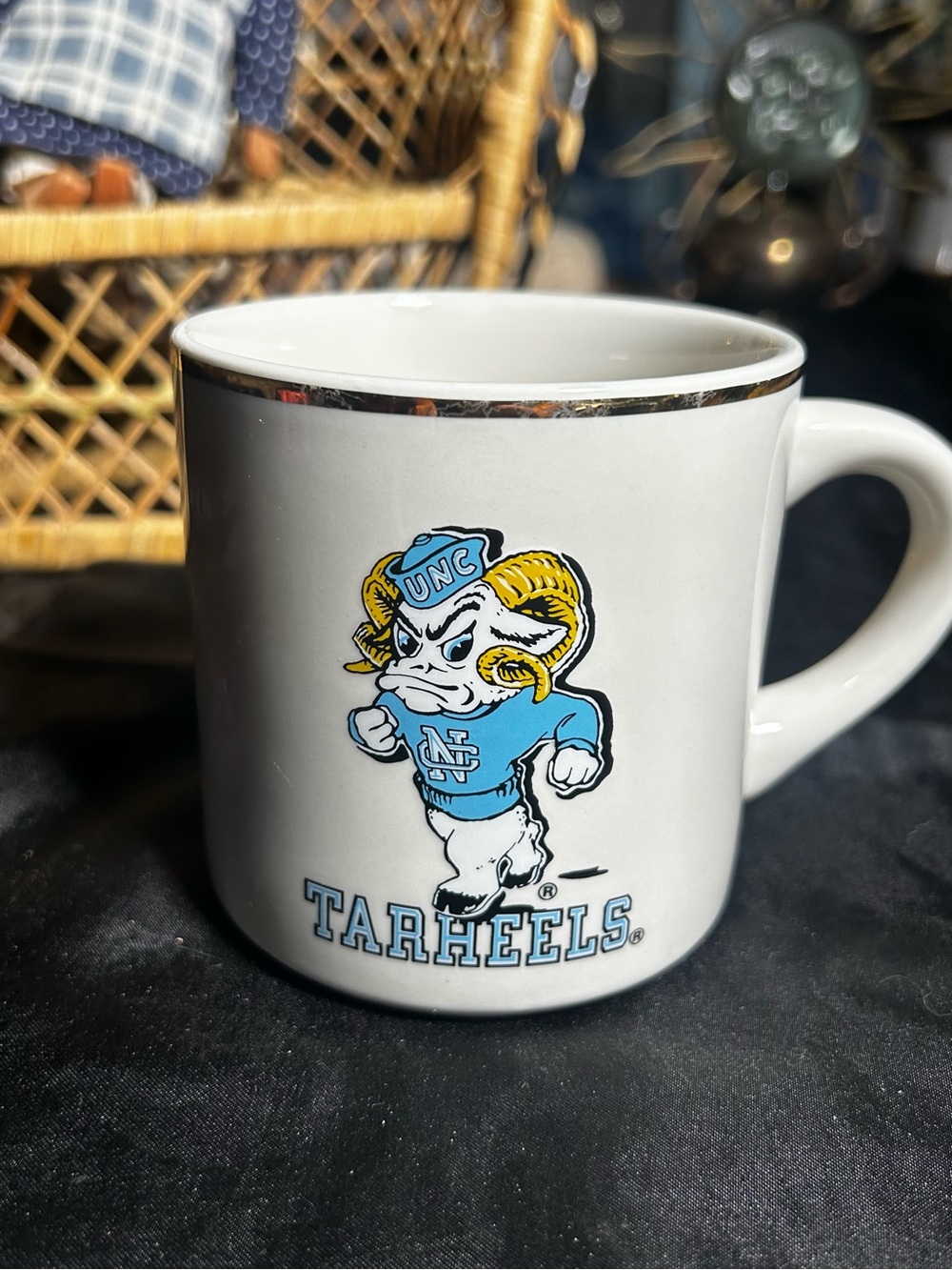 Vintage 1980’s University of North Carolina Tarheels Mug Gold Rim & Rameses